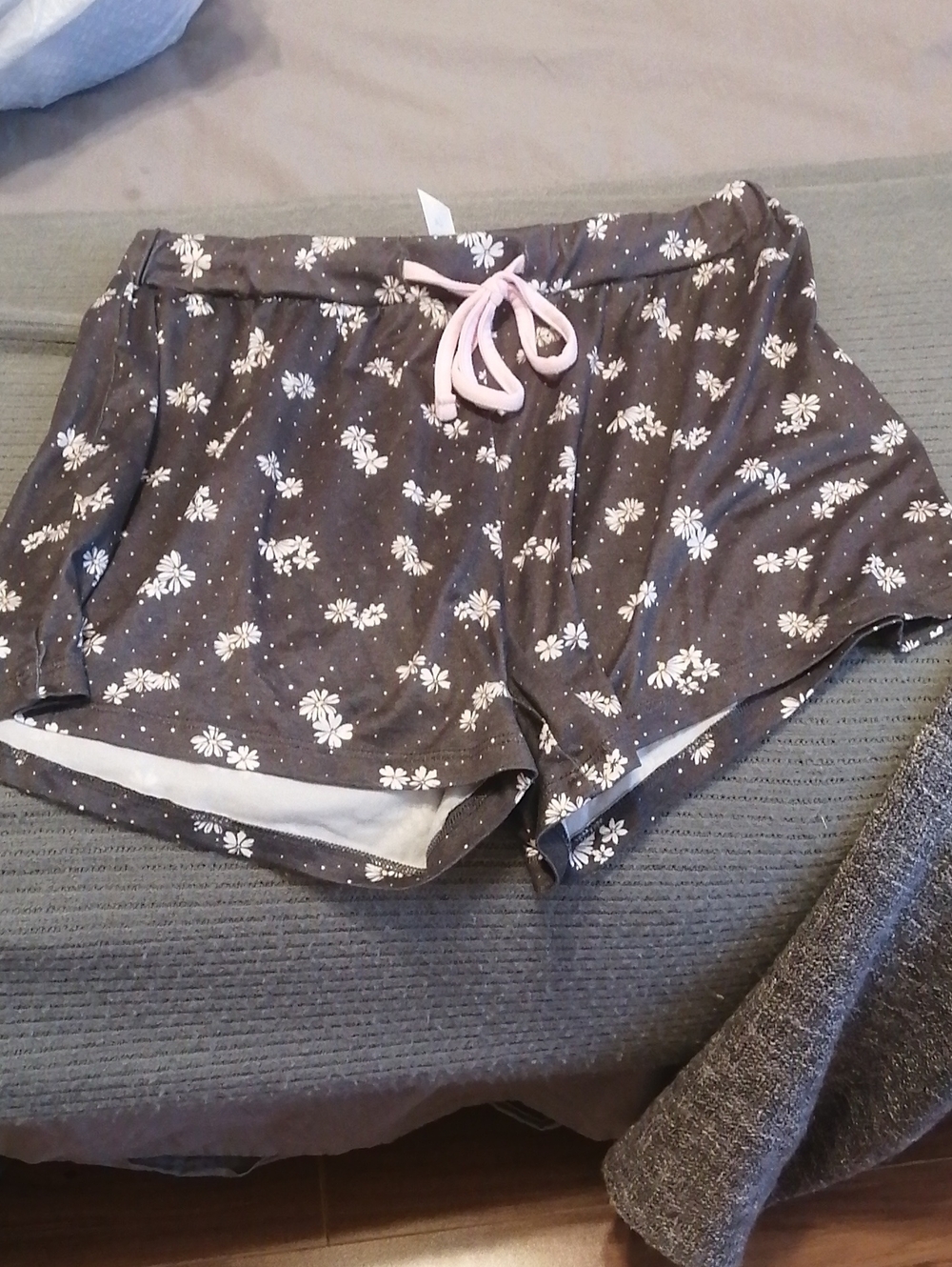Mon Cheri Gray Floral Sleep Shorts with Pink Drawstring